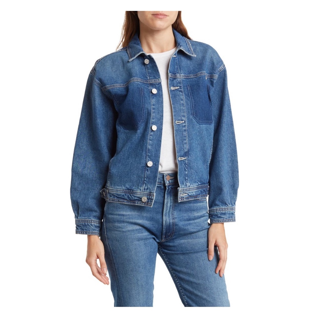 NWT Mother The Back Road Denim Jacket in Running With Scissors, Size S